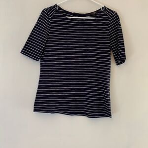 Talbots navy blue/white striped short sleeve tee. Tie back Size SP. Length 23”